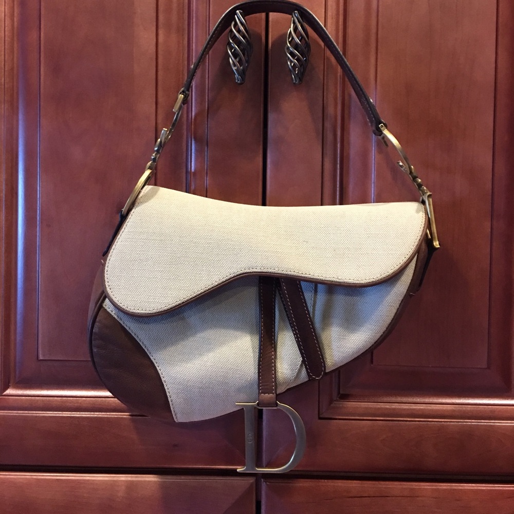 Dior Beige and Brown Saddle Shoulder Bag